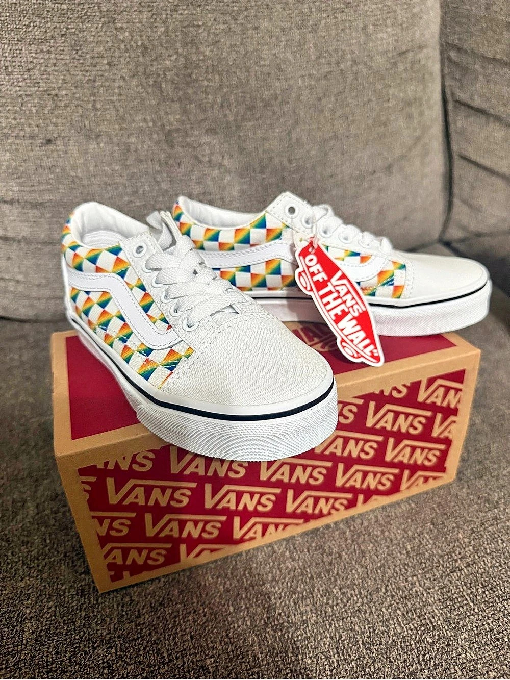 Vans Old Skool Rainbow Checkerboard Sneakers White & Multicolor